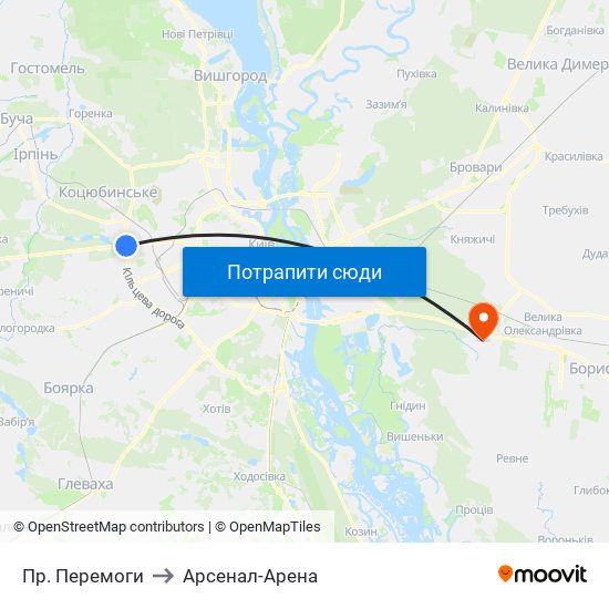 Пр. Перемоги to Арсенал-Арена map