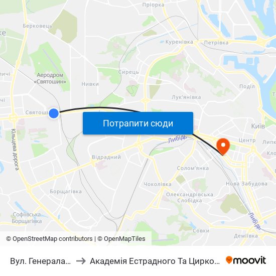 Вул. Генерала Вітрука to Академія Естрадного Та Циркового Мистецтв map