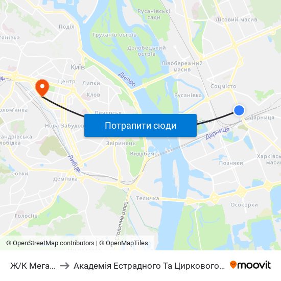 Ж/К Мега-Сiтi to Академія Естрадного Та Циркового Мистецтв map