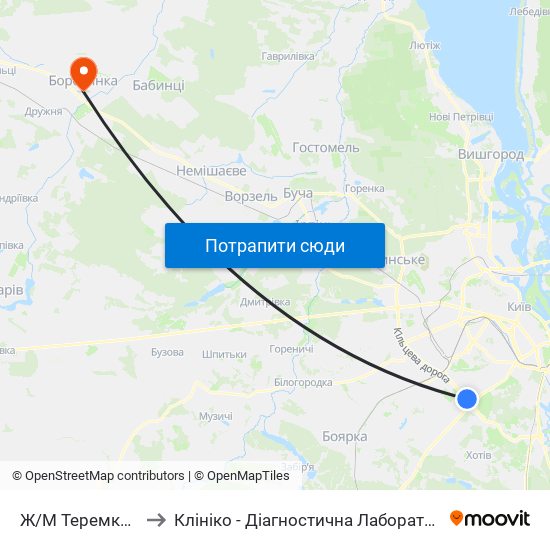 Ж/М Теремки-1 to Клініко - Діагностична Лабораторія map