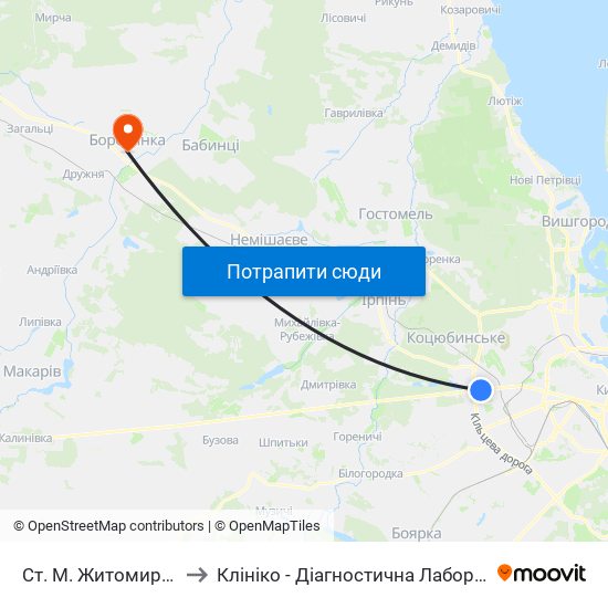 Ст. М. Житомирська to Клініко - Діагностична Лабораторія map