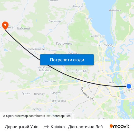 Дарницький Універмаг to Клініко - Діагностична Лабораторія map
