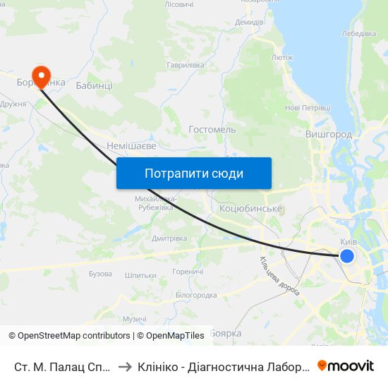 Ст. М. Палац Спорту to Клініко - Діагностична Лабораторія map