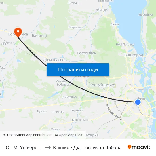 Ст. М. Університет to Клініко - Діагностична Лабораторія map