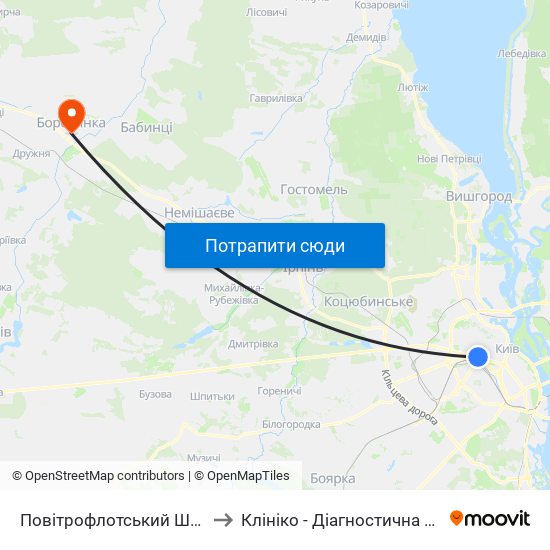 Повітрофлотський Шляхопровід to Клініко - Діагностична Лабораторія map