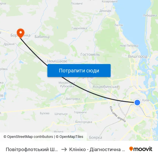 Повітрофлотський Шляхопровід to Клініко - Діагностична Лабораторія map