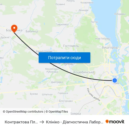 Контрактова Площа to Клініко - Діагностична Лабораторія map