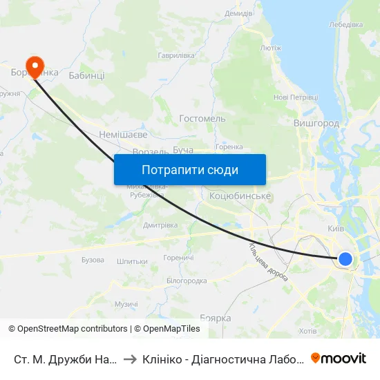 Ст. М. Дружби Народів to Клініко - Діагностична Лабораторія map