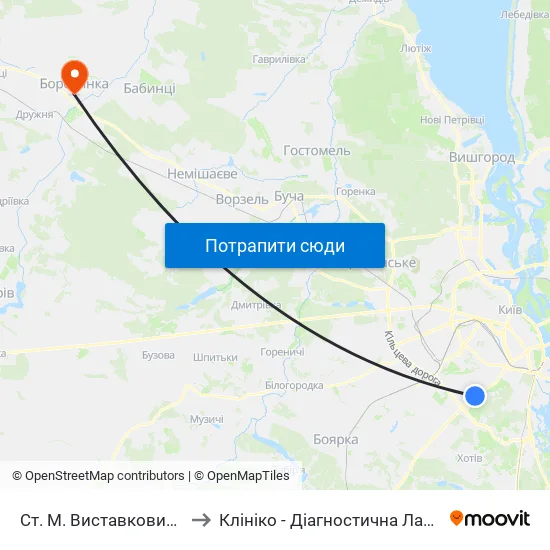 Ст. М. Виставковий Центр to Клініко - Діагностична Лабораторія map