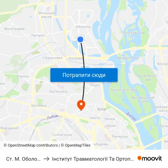 Ст. М. Оболонь to Інститут Травматології Та Ортопедії map