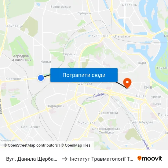 Вул. Данила Щербаківського to Інститут Травматології Та Ортопедії map
