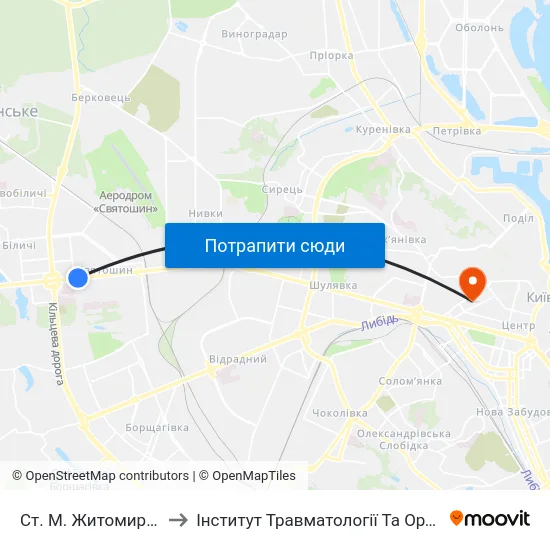 Ст. М. Житомирська to Інститут Травматології Та Ортопедії map