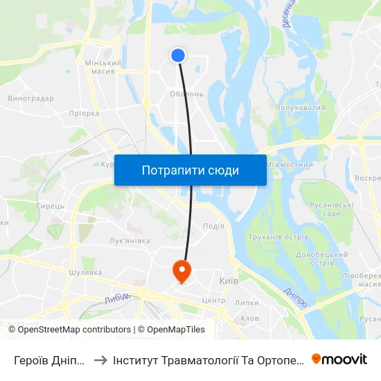 Героїв Дніпра to Інститут Травматології Та Ортопедії map