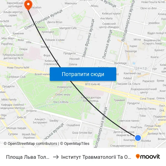 Площа Льва Толстого to Інститут Травматології Та Ортопедії map