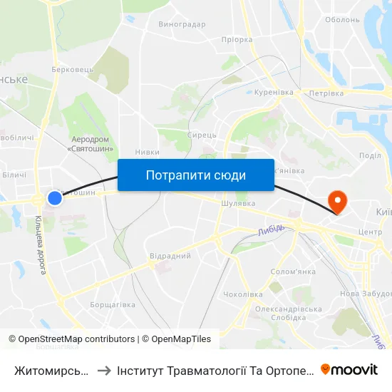 Житомирська to Інститут Травматології Та Ортопедії map
