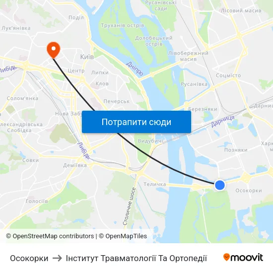 Осокорки to Інститут Травматології Та Ортопедії map