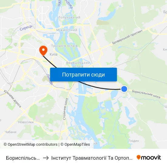 Бориспільська to Інститут Травматології Та Ортопедії map