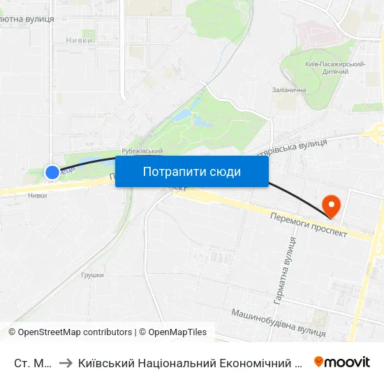 Ст. М. Нивки to Київський Національний Економічний Університет Імені Вадима Гетьмана map