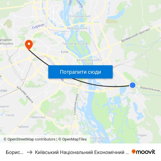 Бориспільська to Київський Національний Економічний Університет Імені Вадима Гетьмана map