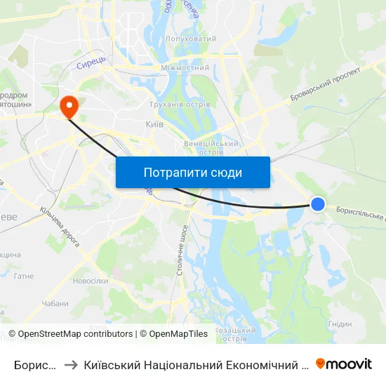 Бориспільська to Київський Національний Економічний Університет Імені Вадима Гетьмана map