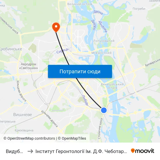Видубичі to Інститут Геронтології Ім. Д.Ф. Чеботарьова map