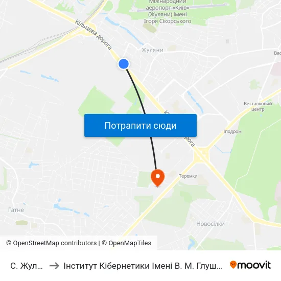С. Жуляни-2 to Інститут Кібернетики Імені В. М. Глушкова Нан України map