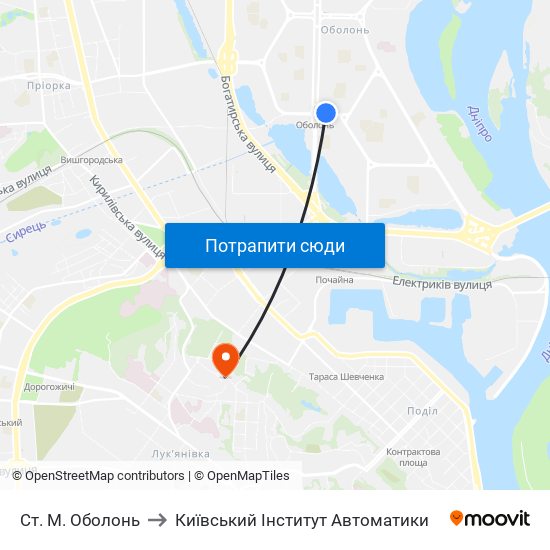 Ст. М. Оболонь to Київський Інститут Автоматики map