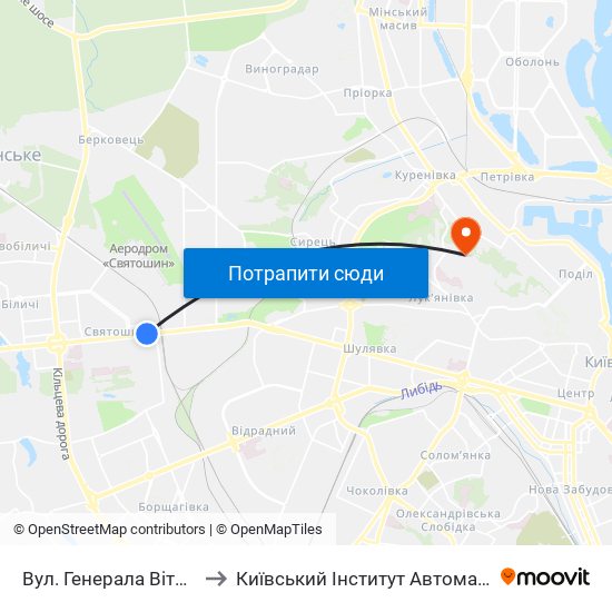 Вул. Генерала Вітрука to Київський Інститут Автоматики map