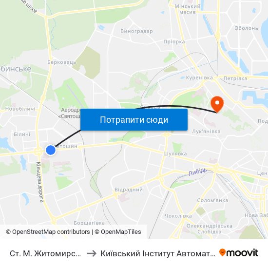 Ст. М. Житомирська to Київський Інститут Автоматики map