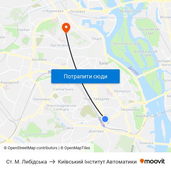 Ст. М. Либідська to Київський Інститут Автоматики map