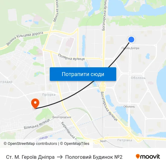 Ст. М. Героїв Дніпра to Пологовий Будинок №2 map