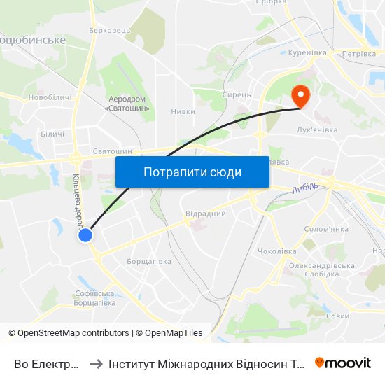 Во Електронмаш to Інститут Міжнародних Відносин Та Журналістики map