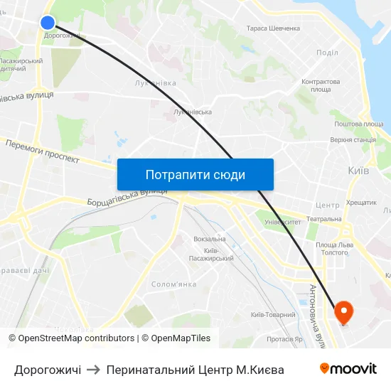 Дорогожичі to Перинатальний Центр М.Києва map