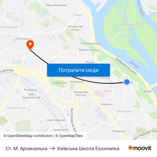 Ст. М. Арсенальна to Київська Школа Економіка map