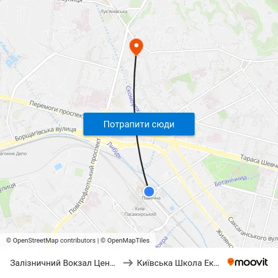 Залізничний Вокзал Центральний to Київська Школа Економіка map