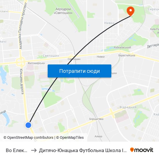 Во Електронмаш to Дитячо-Юнацька Футбольна Школа Імені Валерія Лобановського map