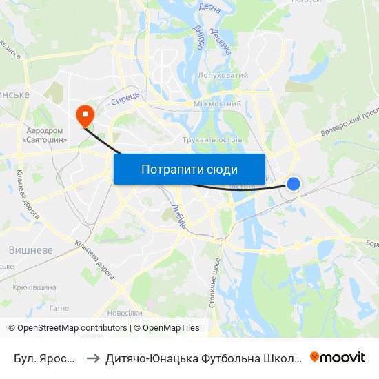 Бул. Ярослава Гашека to Дитячо-Юнацька Футбольна Школа Імені Валерія Лобановського map