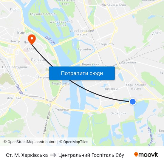 Ст. М. Харківська to Центральний Госпіталь Сбу map