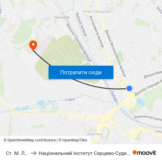 Ст. М. Либідська to Національний Інститут Серцево-Судинної Хірургії Ім. М. М. Амосова map