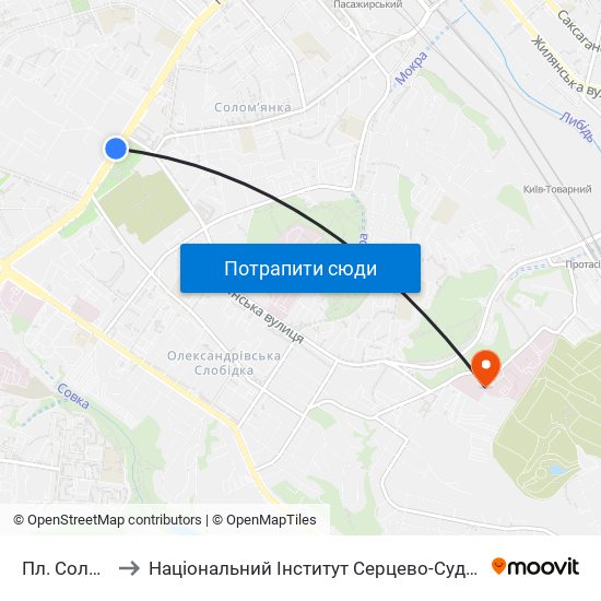 Пл. Солом'Янська to Національний Інститут Серцево-Судинної Хірургії Ім. М. М. Амосова map