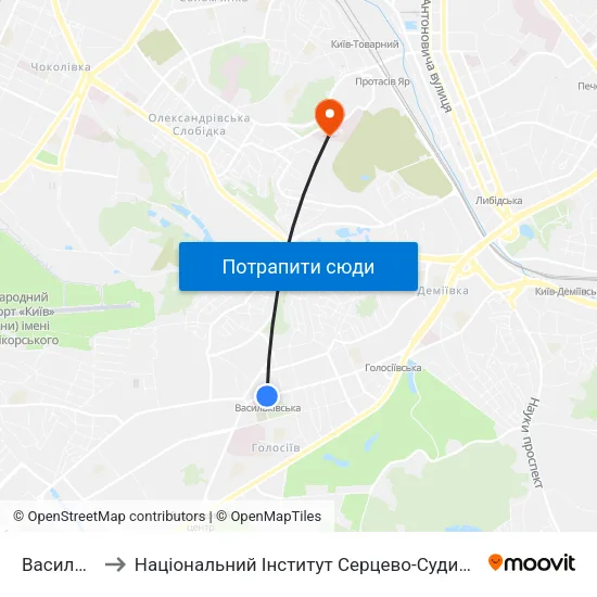 Васильківська to Національний Інститут Серцево-Судинної Хірургії Ім. М. М. Амосова map