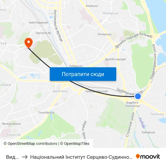 Видубичі to Національний Інститут Серцево-Судинної Хірургії Ім. М. М. Амосова map