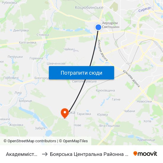 Академмістечко to Боярська Центральна Районна Лікарня map