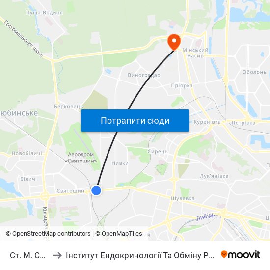 Ст. М. Святошин to Інститут Ендокринології Та Обміну Речовин Ім. В.П. Комісаренка map