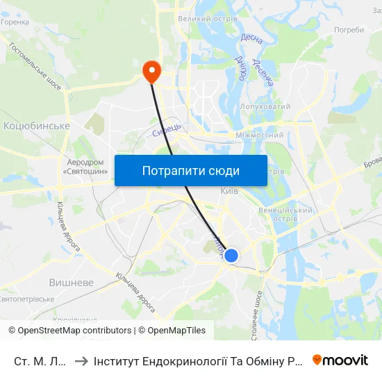 Ст. М. Либідська to Інститут Ендокринології Та Обміну Речовин Ім. В.П. Комісаренка map
