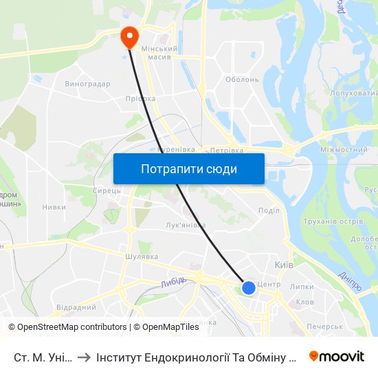 Ст. М. Університет to Інститут Ендокринології Та Обміну Речовин Ім. В.П. Комісаренка map