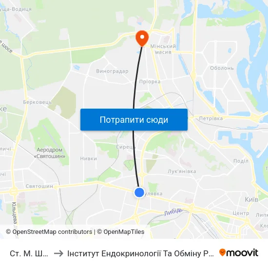 Ст. М. Шулявська to Інститут Ендокринології Та Обміну Речовин Ім. В.П. Комісаренка map