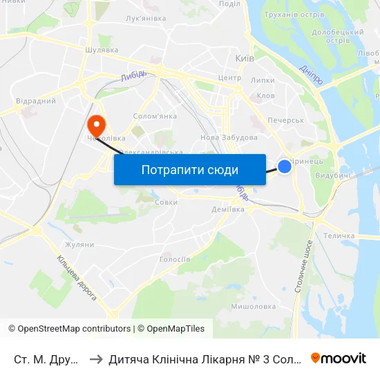 Ст. М. Дружби Народів to Дитяча Клінічна Лікарня № 3 Солом`Янського Району М. Києва map