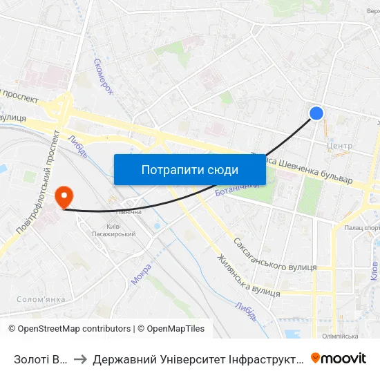 Золоті Ворота to Державний Університет Інфраструктури Та Технологій map