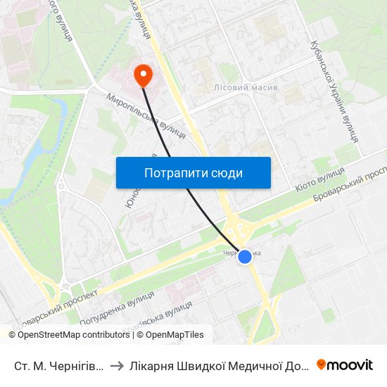 Ст. М. Чернігівська to Лікарня Швидкої Медичної Допомоги map